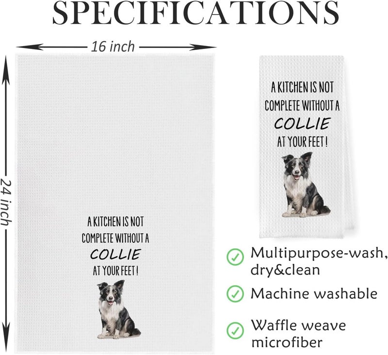 Geqtt Funny Collie Dish Towels - Border Collie Decorative Waffle Weave Kitchen Towels, Dog Gifts Hand Towel, Tea Towel (16×24 Inches) - Image 5